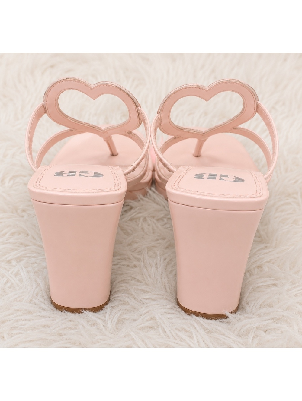 Gianni Bini GB “The Heart” Rhinestone Heart Platform Thong Heeled Sandals Pink - Picture 9 of 13